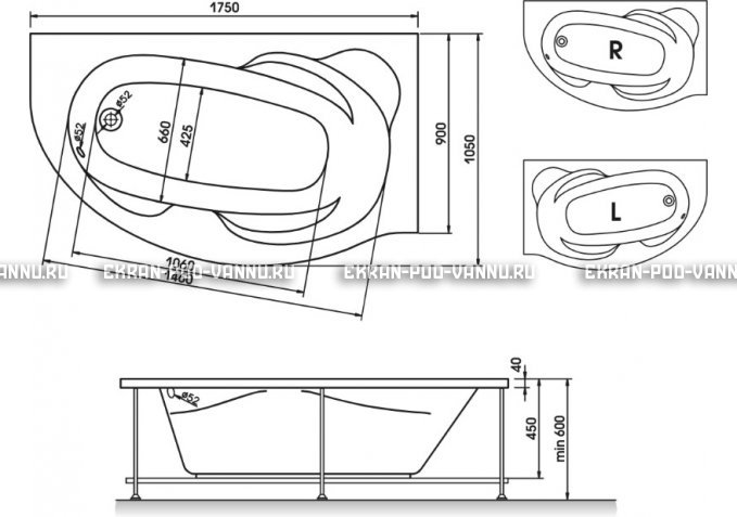 Акриловая ванна Relisan Liliya 175x90 – купить по цене 24570 руб. в интернет-магазине в городе Ульяновск картинка 3