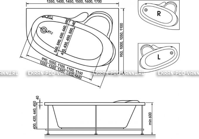 Акриловая ванна Relisan Ariadna 170x110 – купить по цене 27800 руб. в интернет-магазине в городе Ульяновск картинка 3