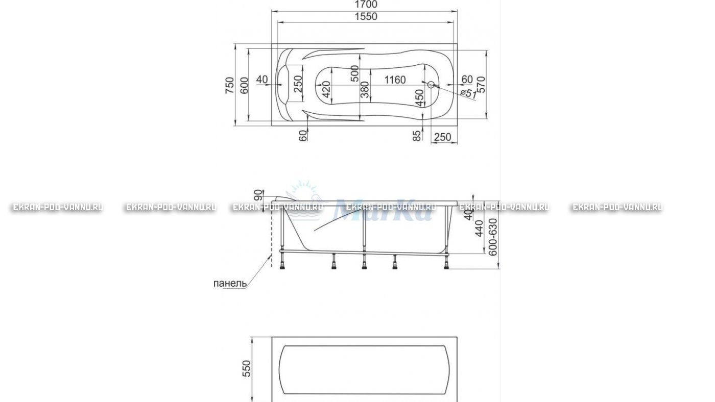 Акриловая ванна 1MarKa Calypso 170x75 – купить по цене 13950 руб. в интернет-магазине в городе Ульяновск картинка 22