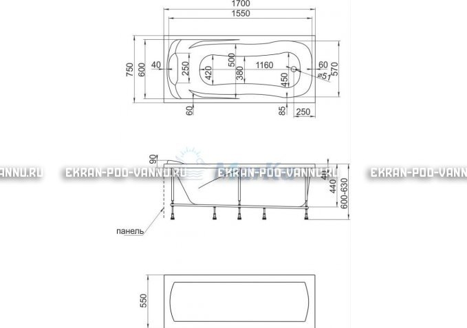Акриловая ванна 1MarKa Calypso 170x75 – купить по цене 13950 руб. в интернет-магазине в городе Ульяновск картинка 7