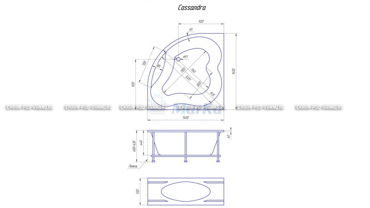 Акриловая ванна 1MarKa Cassandra 140x140 – купить по цене 18620 руб. в интернет-магазине в городе Ульяновск картинка 19