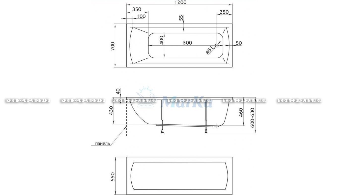 Акриловая ванна 1MarKa Modern 120x70 – купить по цене 7600 руб. в интернет-магазине в городе Ульяновск картинка 13