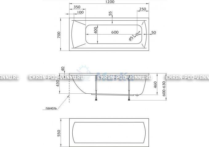 Акриловая ванна 1MarKa Modern 120x70 – купить по цене 7600 руб. в интернет-магазине в городе Ульяновск картинка 4
