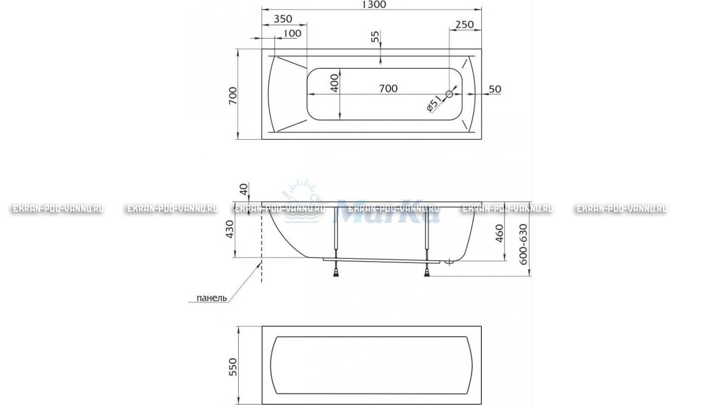 Акриловая ванна 1MarKa Modern 130x70 – купить по цене 8620 руб. в интернет-магазине в городе Ульяновск картинка 16