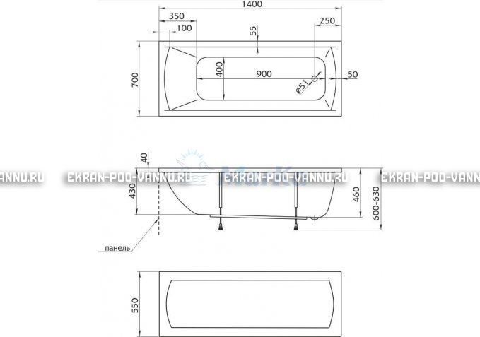 Акриловая ванна 1MarKa Modern 140x70 – купить по цене 8910 руб. в интернет-магазине в городе Ульяновск картинка 5