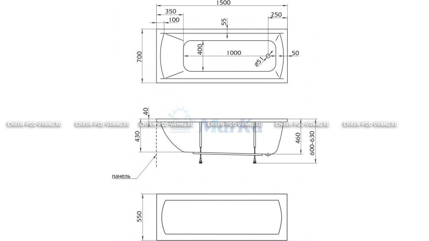 Акриловая ванна 1MarKa Modern 150x70 – купить по цене 9210 руб. в интернет-магазине в городе Ульяновск картинка 13