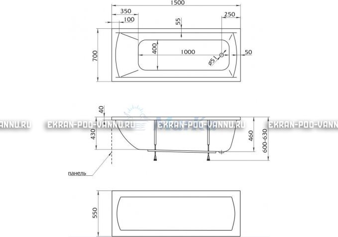 Акриловая ванна 1MarKa Modern 150x70 – купить по цене 9210 руб. в интернет-магазине в городе Ульяновск картинка 4