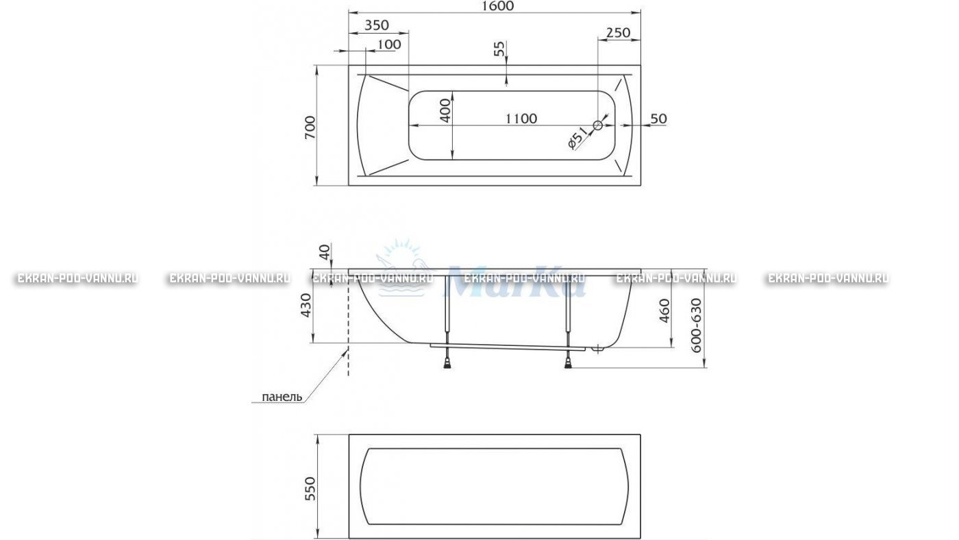 Акриловая ванна 1MarKa Modern 160x70 – купить по цене 9410 руб. в интернет-магазине в городе Ульяновск картинка 16