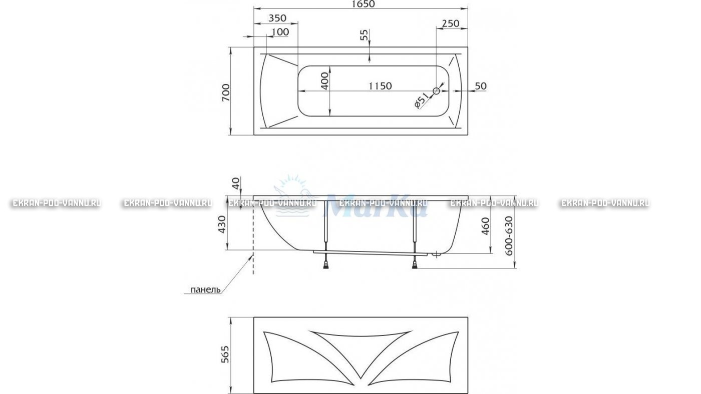 Акриловая ванна 1MarKa Modern 165x70 – купить по цене 9810 руб. в интернет-магазине в городе Ульяновск картинка 16