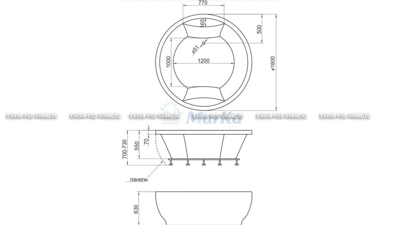 Акриловая ванна 1MarKa Omega 180x180  – купить по цене 42450 руб. в интернет-магазине в городе Ульяновск картинка 13
