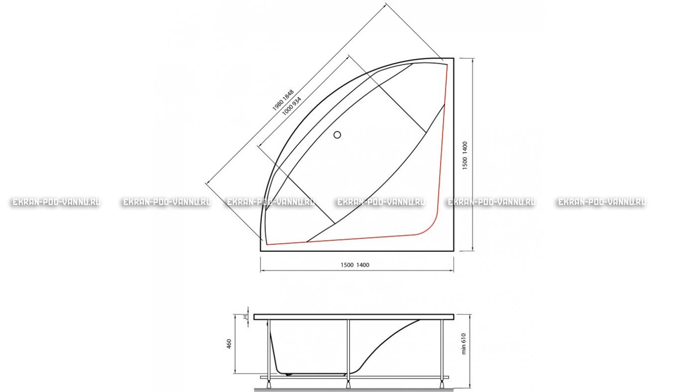 Акриловая ванна Vayer Boomerang 140x140 – купить по цене 53070 руб. в интернет-магазине в городе Ульяновск картинка 15