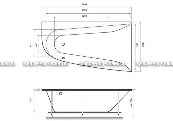 Акриловая ванна Vayer Boomerang 180x100 – купить по цене 53030 руб. в интернет-магазине в городе Ульяновск картинка 2