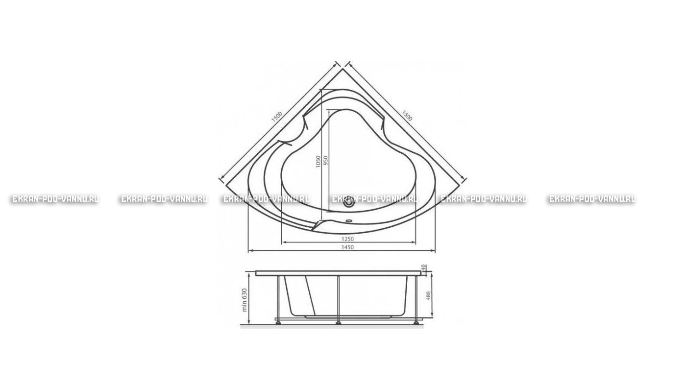 Акриловая ванна Vayer Kaliope 150x150 – купить по цене 42550 руб. в интернет-магазине в городе Ульяновск картинка 16