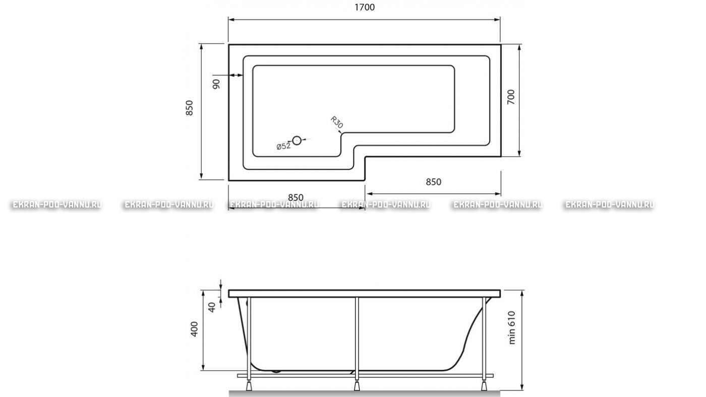 Акриловая ванна Vayer Options 170х70/85 – купить по цене 24110 руб. в интернет-магазине в городе Ульяновск картинка 13