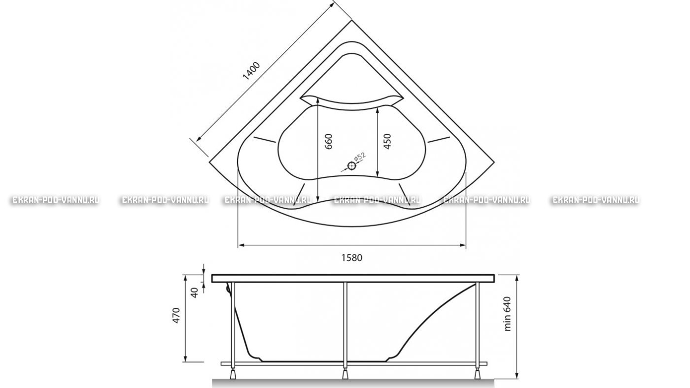 Акриловая ванна Vayer Persefona 140x140 – купить по цене 25230 руб. в интернет-магазине в городе Ульяновск картинка 15