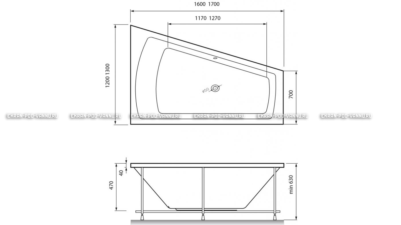 Акриловая ванна Vayer Trinitiy 170x130 – купить по цене 32590 руб. в интернет-магазине в городе Ульяновск картинка 13
