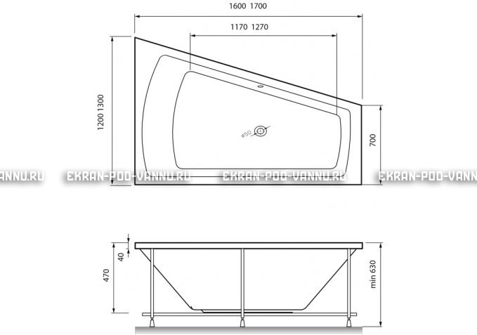 Акриловая ванна Vayer Trinitiy 170x130 – купить по цене 32590 руб. в интернет-магазине в городе Ульяновск картинка 4